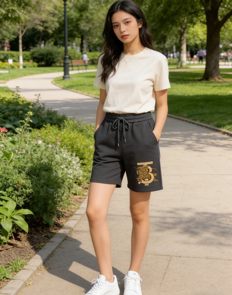 Black Drawstring Shorts with Gold Graphic Print