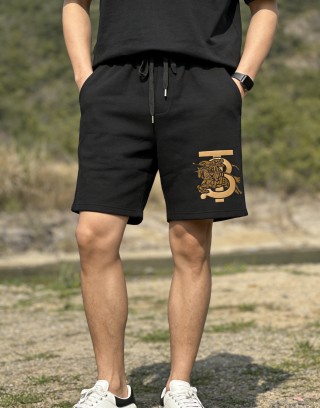 Black Drawstring Shorts with Gold Graphic Print view 3