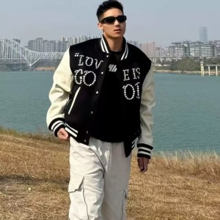 Love is Good Black & White Varsity Bomber Jacket view 3