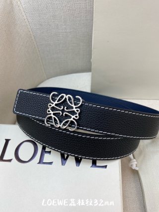 Loewe Leather Belt with Anagram Buckle – Navy view 3
