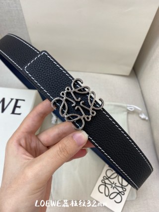 Loewe Leather Belt with Anagram Buckle – Navy view 4