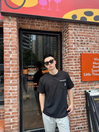 Black Short Sleeve T-Shirt with Chest Pocket Detail view 1