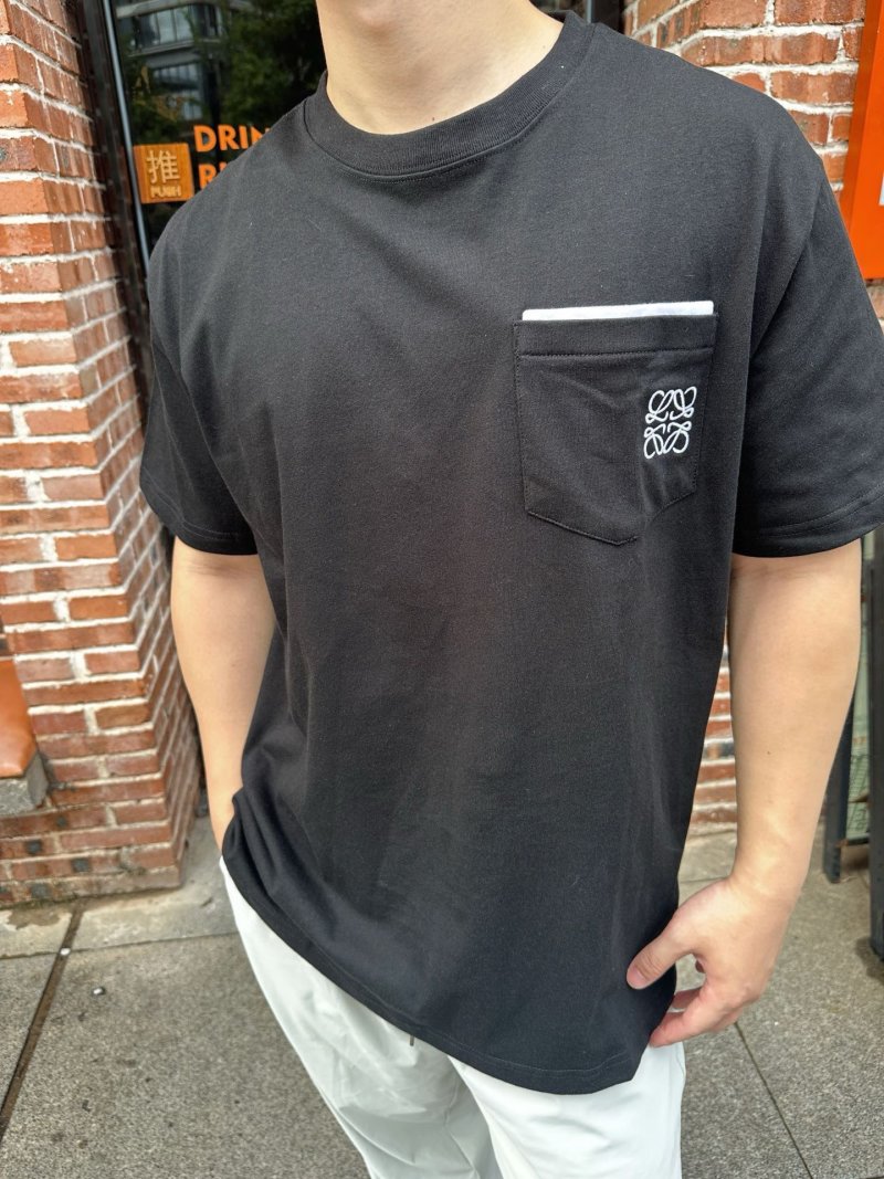 Black Short Sleeve T-Shirt with Chest Pocket Detail