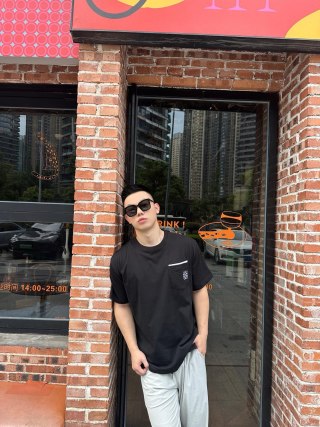 Black Short Sleeve T-Shirt with Chest Pocket Detail view 9