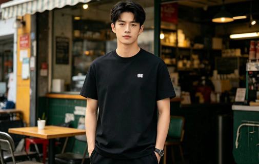 Black Minimalist Short Sleeve T-Shirt with Small Logo