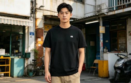 Black Minimalist Short Sleeve T-Shirt with Small Logo view 2