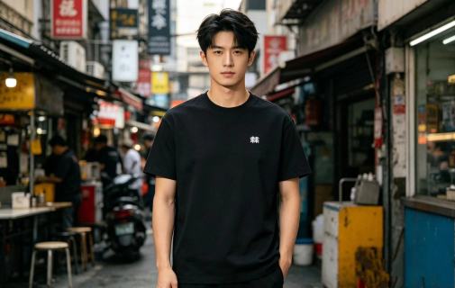 Black Minimalist Short Sleeve T-Shirt with Small Logo view 3