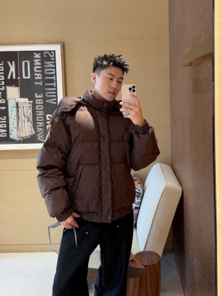 Brown Quilted Puffer Down Jacket view 3