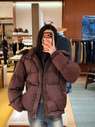 Brown Quilted Puffer Down Jacket view 7