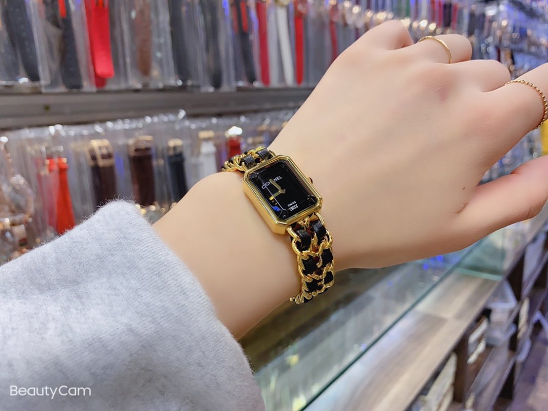 Chanel Gold & Black Leather Woven Band Watch view