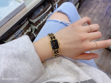 Chanel Gold & Black Leather Woven Band Watch view 5