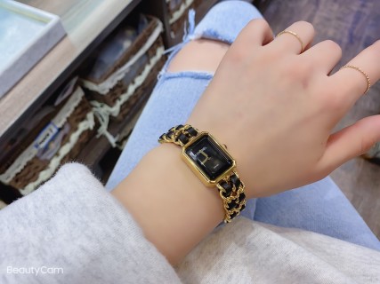 Chanel Gold & Black Leather Woven Band Watch view 6