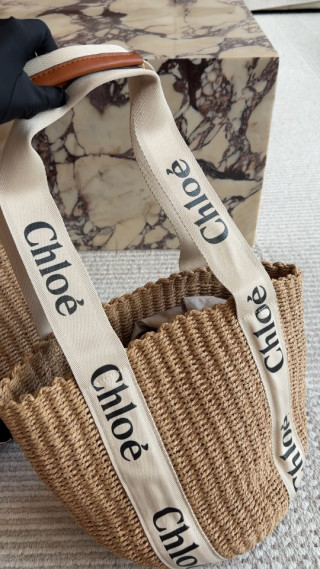 Chloe Woody Straw Tote Bag Beige video