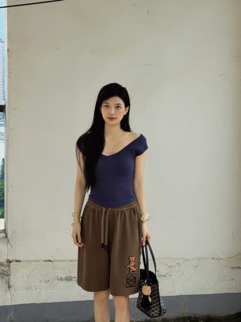 Brown Bear Embroidered Shorts