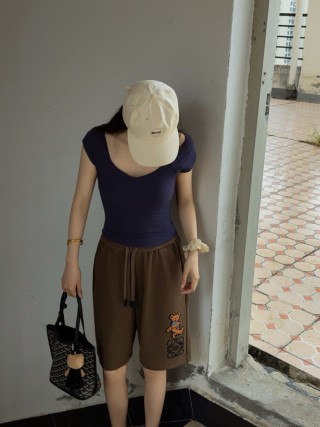 Brown Bear Embroidered Shorts view 2