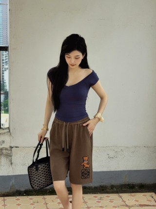 Brown Bear Embroidered Shorts view 4