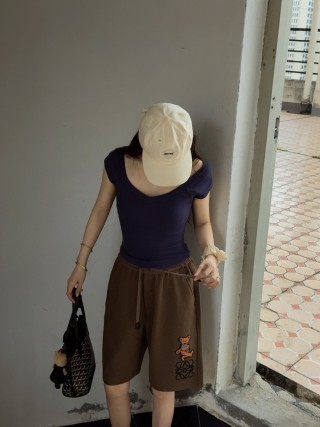 Brown Bear Embroidered Shorts view 7