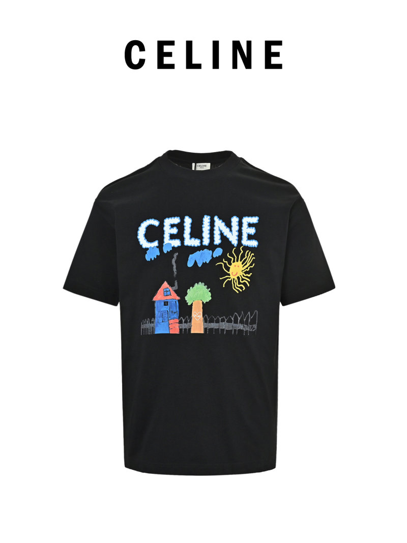 Celine Black Graphic House Print T-Shirt view