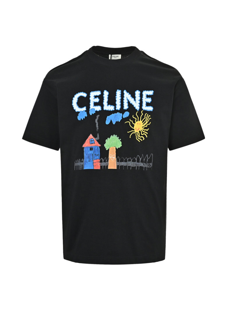 Celine Black Graphic House Print T-Shirt view