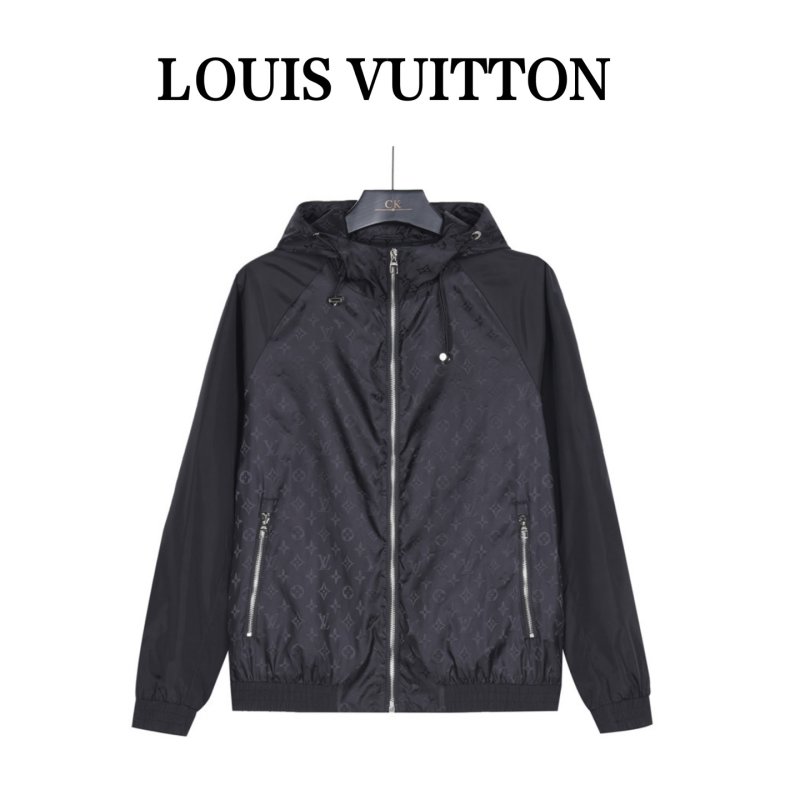 Louis Vuitton Monogram Hooded Windbreaker Jacket Black