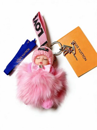 Louis Vuitton Pink Doll Keychain with LV Strap view 2