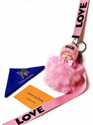 Louis Vuitton Pink Doll Keychain with LV Strap view 4