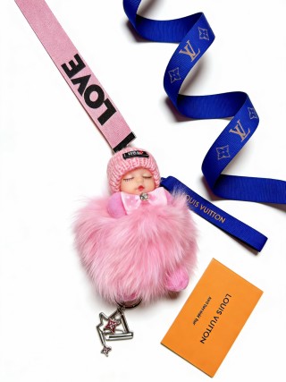Louis Vuitton Pink Doll Keychain with LV Strap view 6