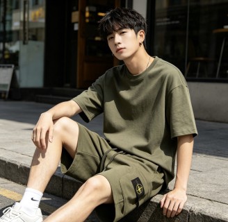 Olive Green Cargo Shorts with Tank Top Set view 7