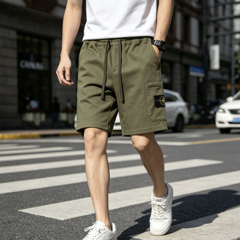 Olive Green Cargo Shorts with Tank Top Set view