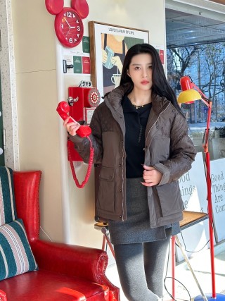 Brown Quilted Down Jacket with Oversized Fit view 3