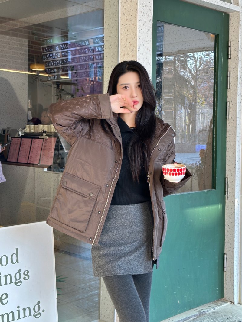 Brown Quilted Down Jacket with Oversized Fit view
