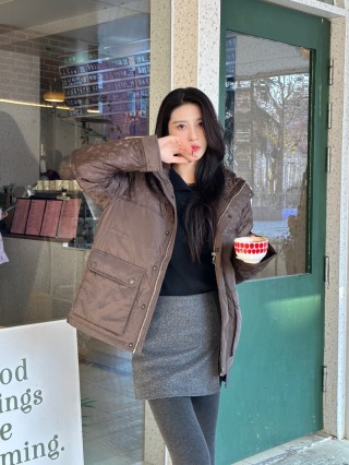 Brown Quilted Down Jacket with Oversized Fit view 8
