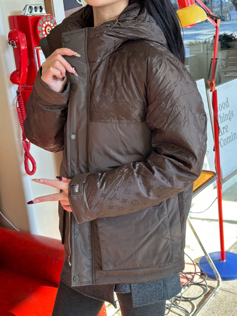 Brown Quilted Down Jacket with Oversized Fit view