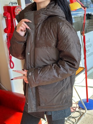 Brown Quilted Down Jacket with Oversized Fit view 9