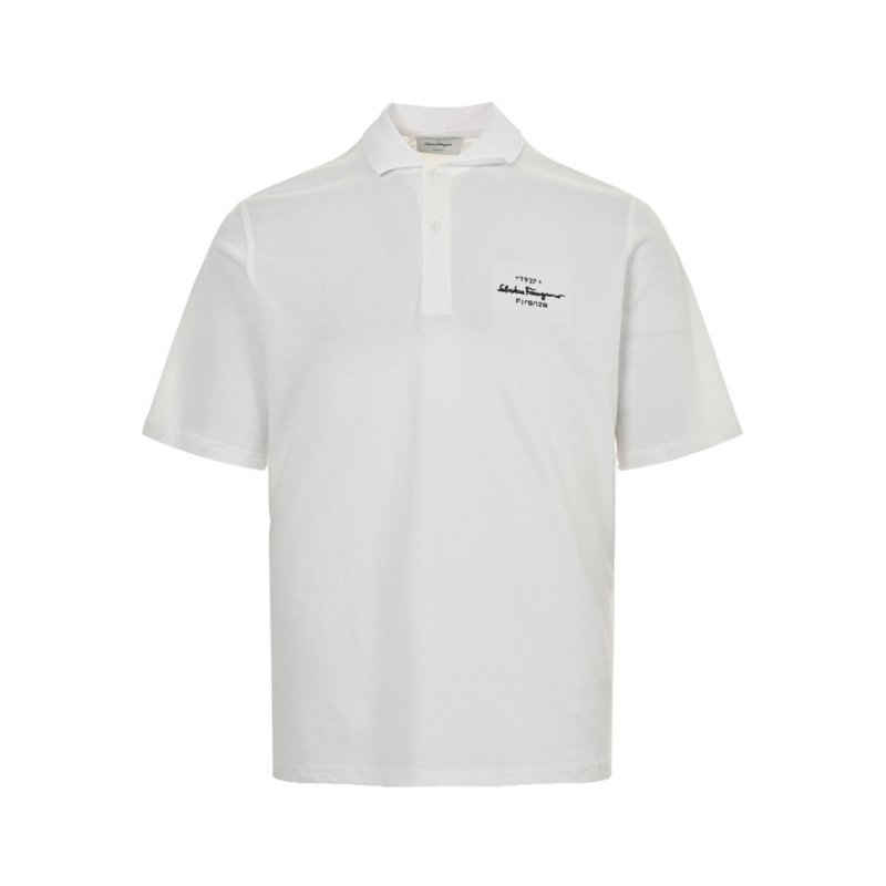 White Short Sleeve Polo Shirt with Chest Graphic view