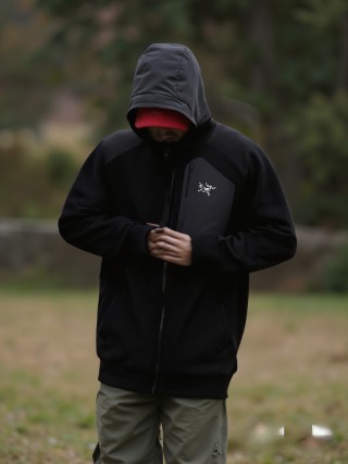 Arc'teryx Black Zip Hoodie Jacket with Chest Pocket view 3