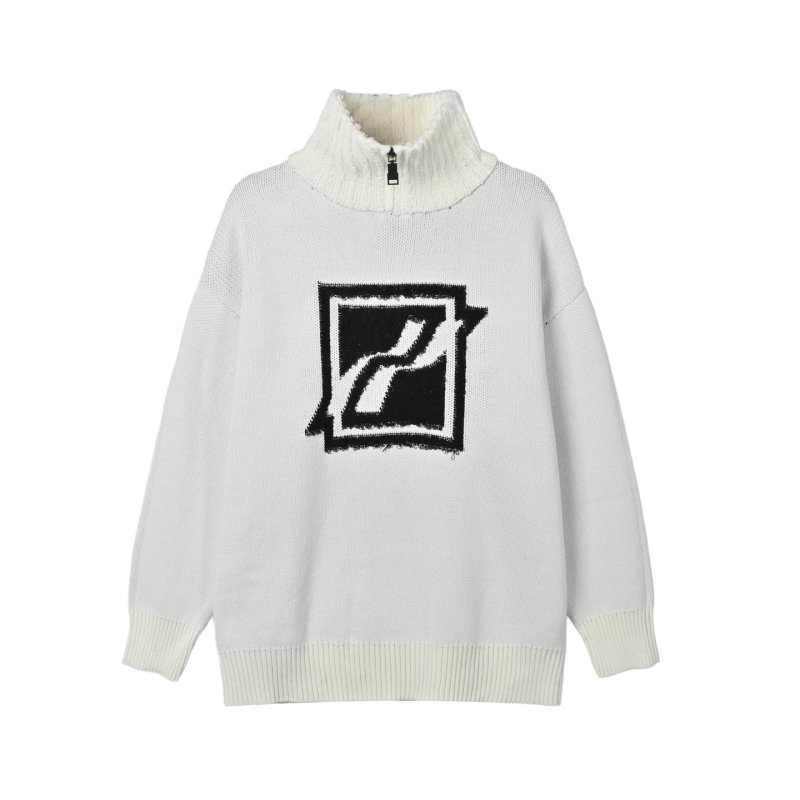 White Oversized Knit Sweater with Black Geometric Logo view