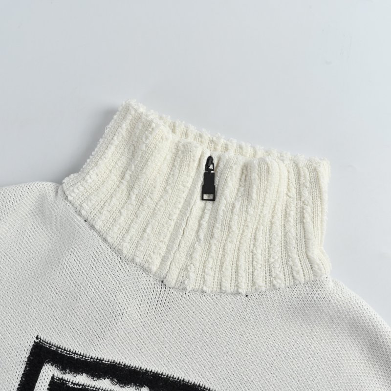 White Oversized Knit Sweater with Black Geometric Logo view