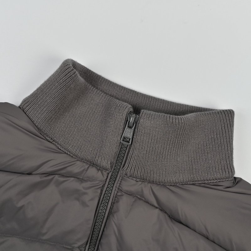 Grey Ribbed Collar Down Puffer Jacket with Stripe Trim view