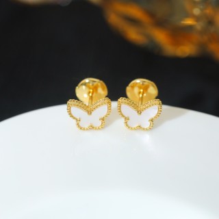 White Butterfly Stud Earrings - Gold Plated