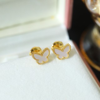 White Butterfly Stud Earrings - Gold Plated view 2