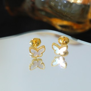 White Butterfly Stud Earrings - Gold Plated view 3