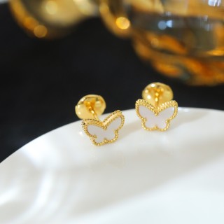 White Butterfly Stud Earrings - Gold Plated view 4