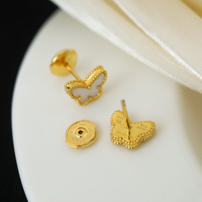 White Butterfly Stud Earrings - Gold Plated view
