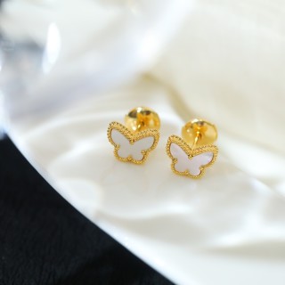 White Butterfly Stud Earrings - Gold Plated view 6