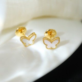 White Butterfly Stud Earrings - Gold Plated view 7