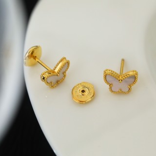 White Butterfly Stud Earrings - Gold Plated view 8