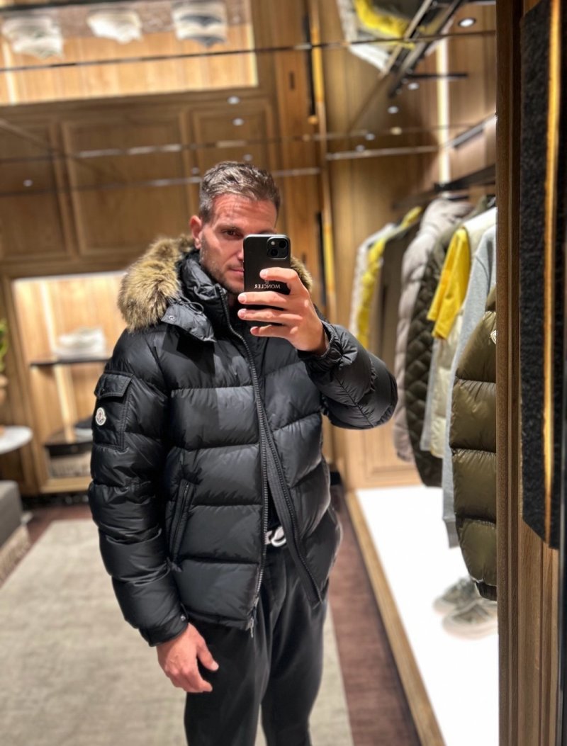 Moncler Black Puffer Down Jacket with Fur Hood