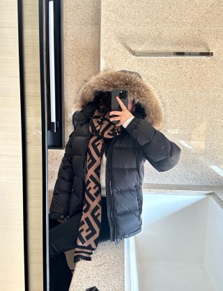Moncler Black Puffer Down Jacket with Fur Hood view 2
