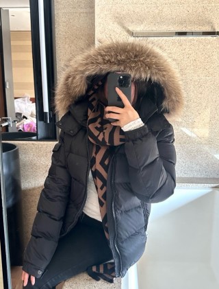 Moncler Black Puffer Down Jacket with Fur Hood view 3